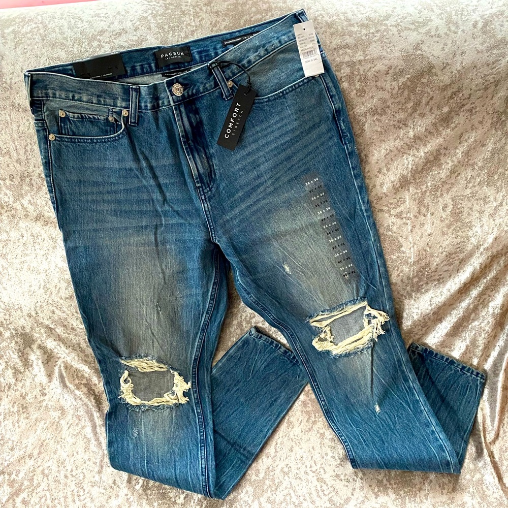 PacSun Stacked Skinny Distressed Denim Jeans Size 36x34 *New With Tags*